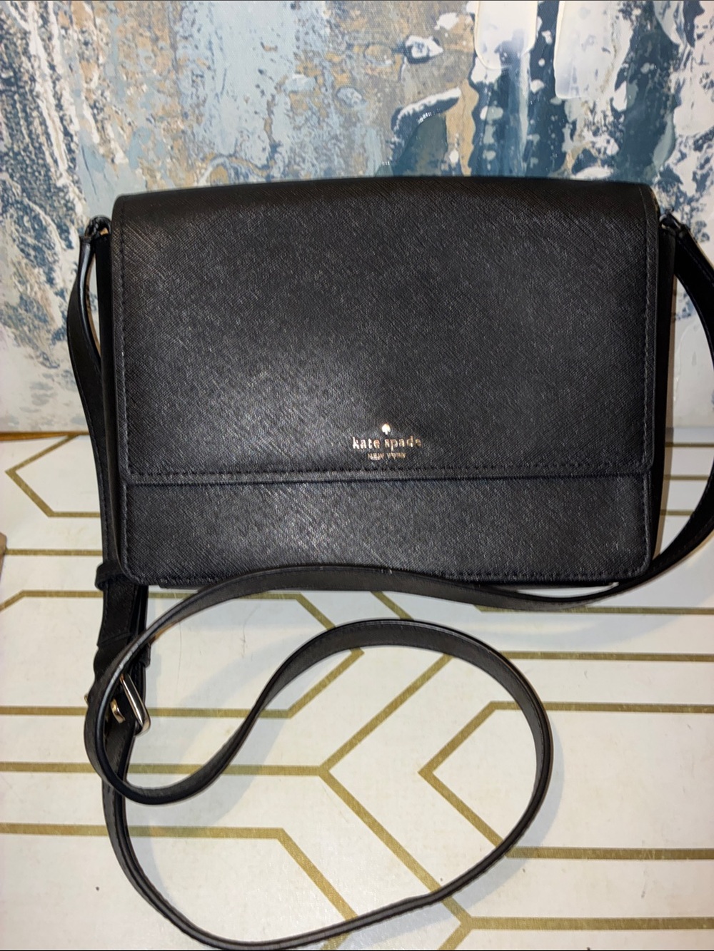 Kate Spade Cove Street Saffiano  Black Leather Shoulder Messenger Bag